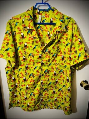 Casual Short-Sleeve Tropical Toucan Shirt - Lime